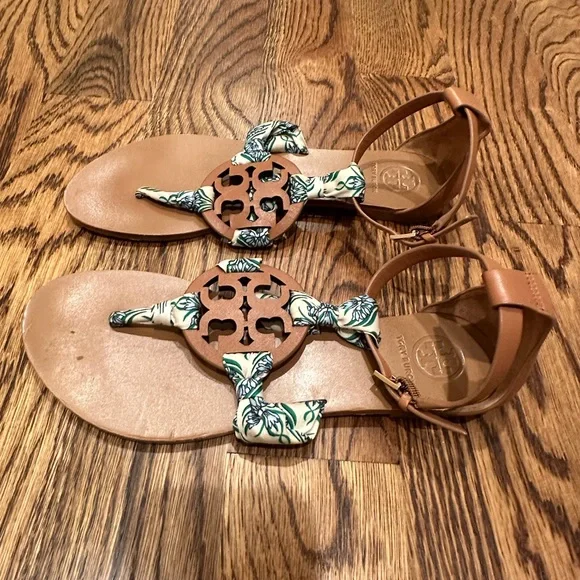 Tory Burch Blue Meridian Floral Fabric Miller Scarf Sandal - Picture 4 of 5